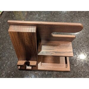 TESLYAR Wood Phone Docking Station Key Holder Wallet Stand Watch Dark Brown